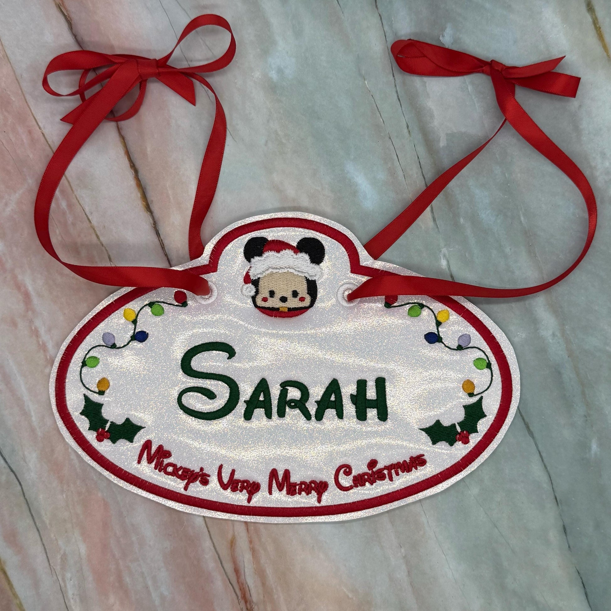 Santa Mickey’s Very Merry Christmas Inspired Personalized Embroidered Stroller, Wheel Chair, Scooter Name Tag