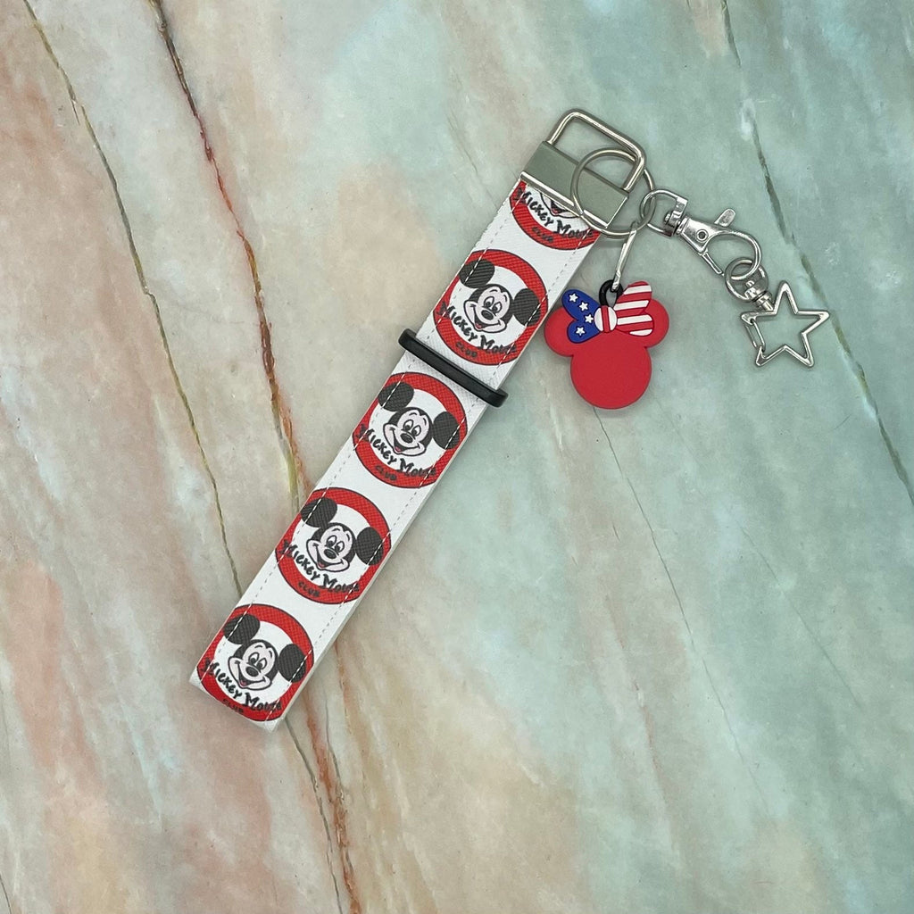 Mickey Mouse Club Logo Faux Leather Mickey Ear Holder Key Chain Wristlet Mouse Ear Accessories