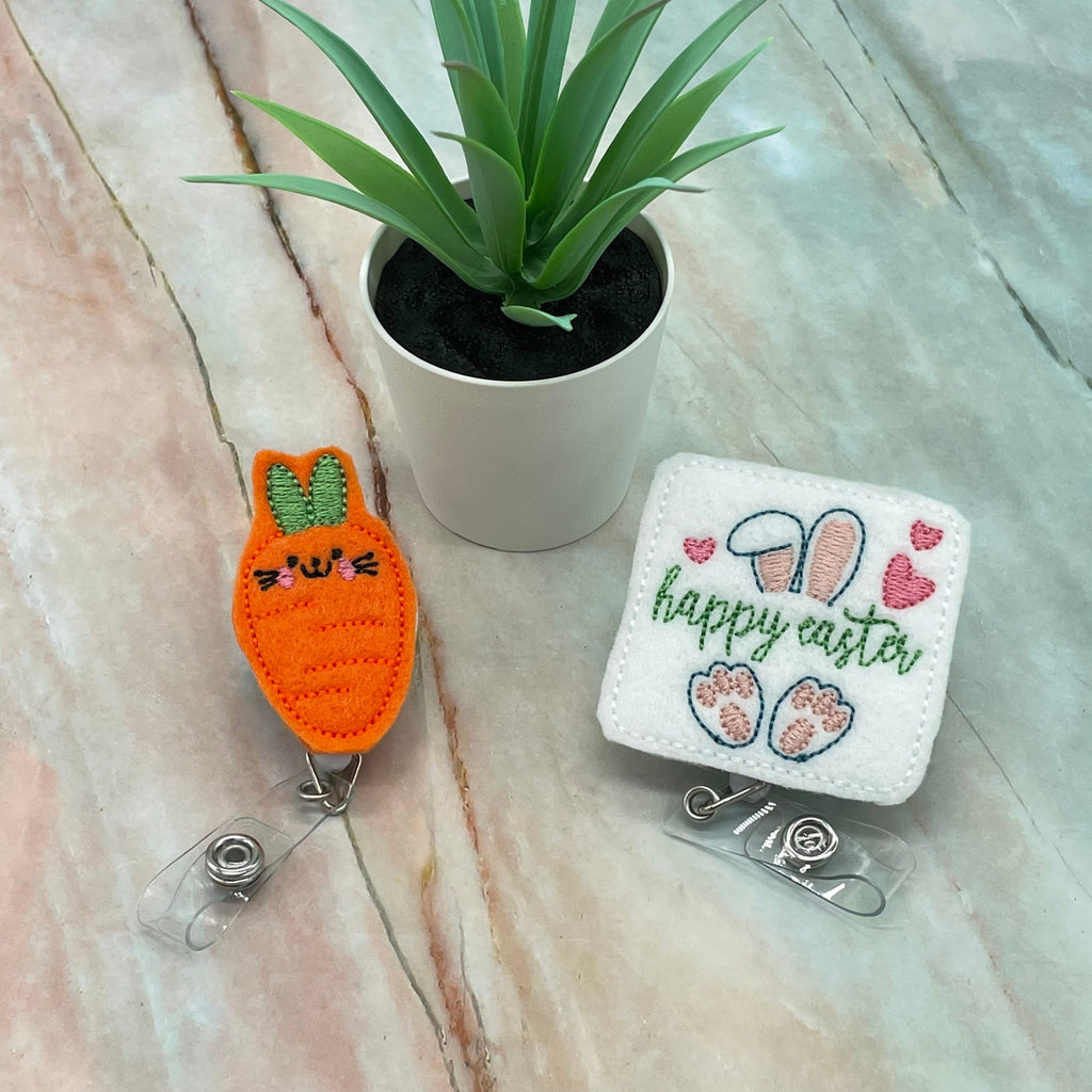 Easter Bunny Badge Reel, Carrot Bunny Badge Reel, Feltie Cute Carrot Bunny