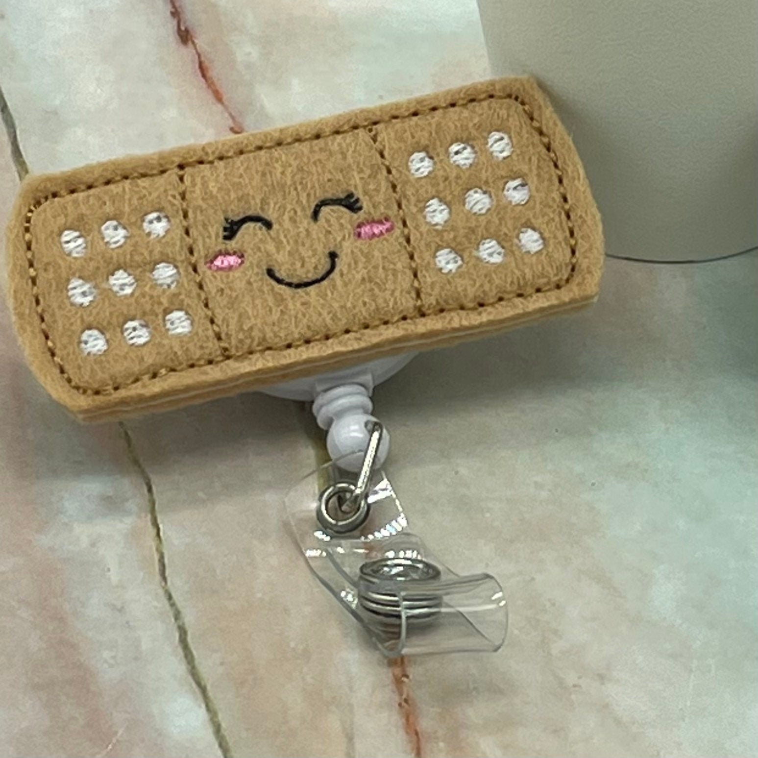 Band Aid Badge Reel, Smile Band Aid Feltie, Kawaii Smile