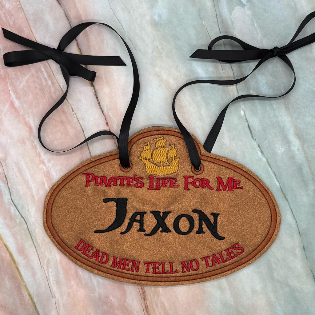 Pirates of the Caribbean Inspired Personalized Embroidered Stroller, Wheel Chair, Scooter Name Tag