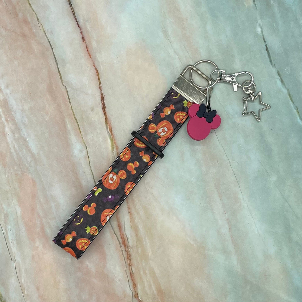 Mickey Mouse Halloween Pumpkin Faux Leather Mickey Ear Holder Wristlet Mouse Ear Accessories
