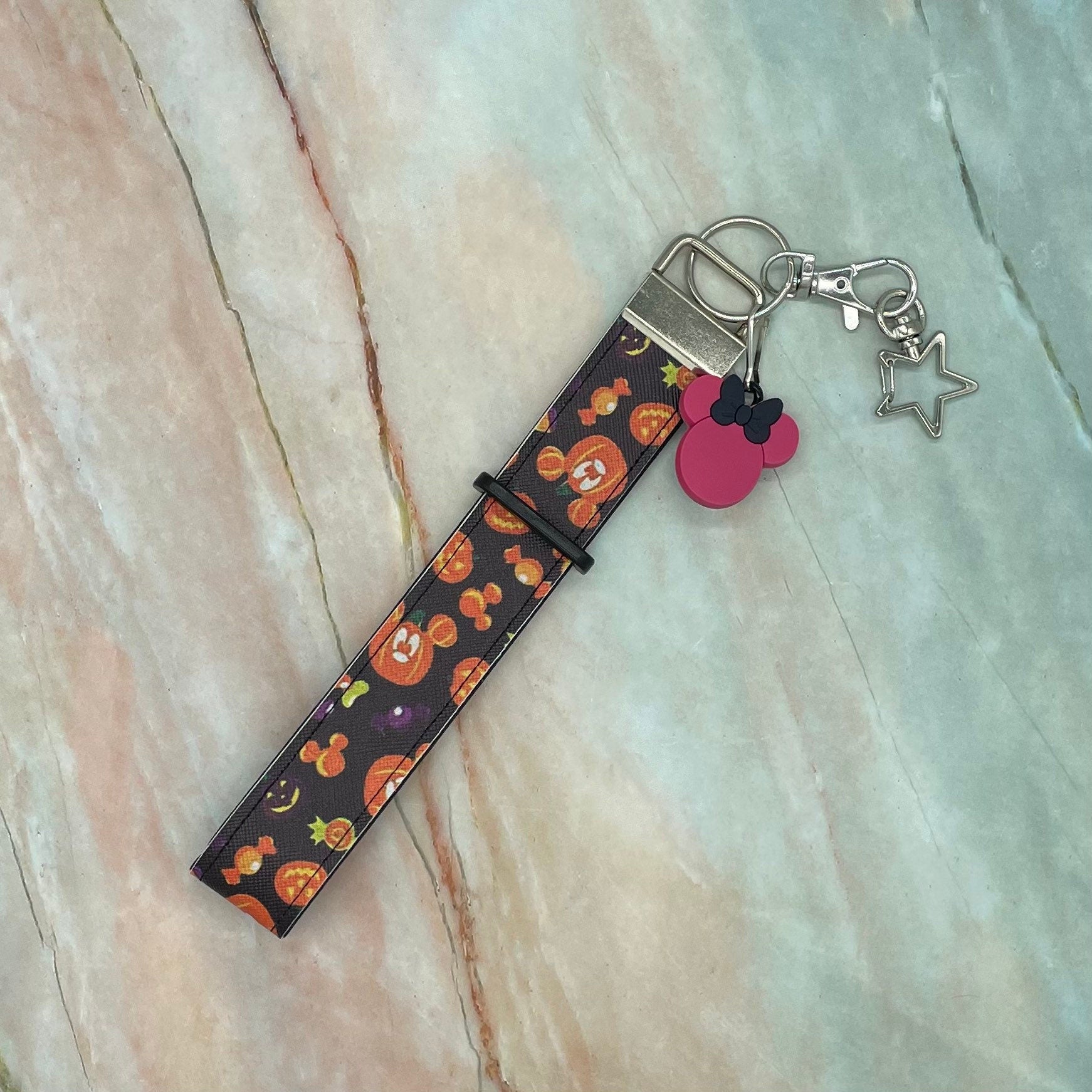 Mickey Mouse Halloween Pumpkin Faux Leather Mickey Ear Holder Wristlet Mouse Ear Accessories