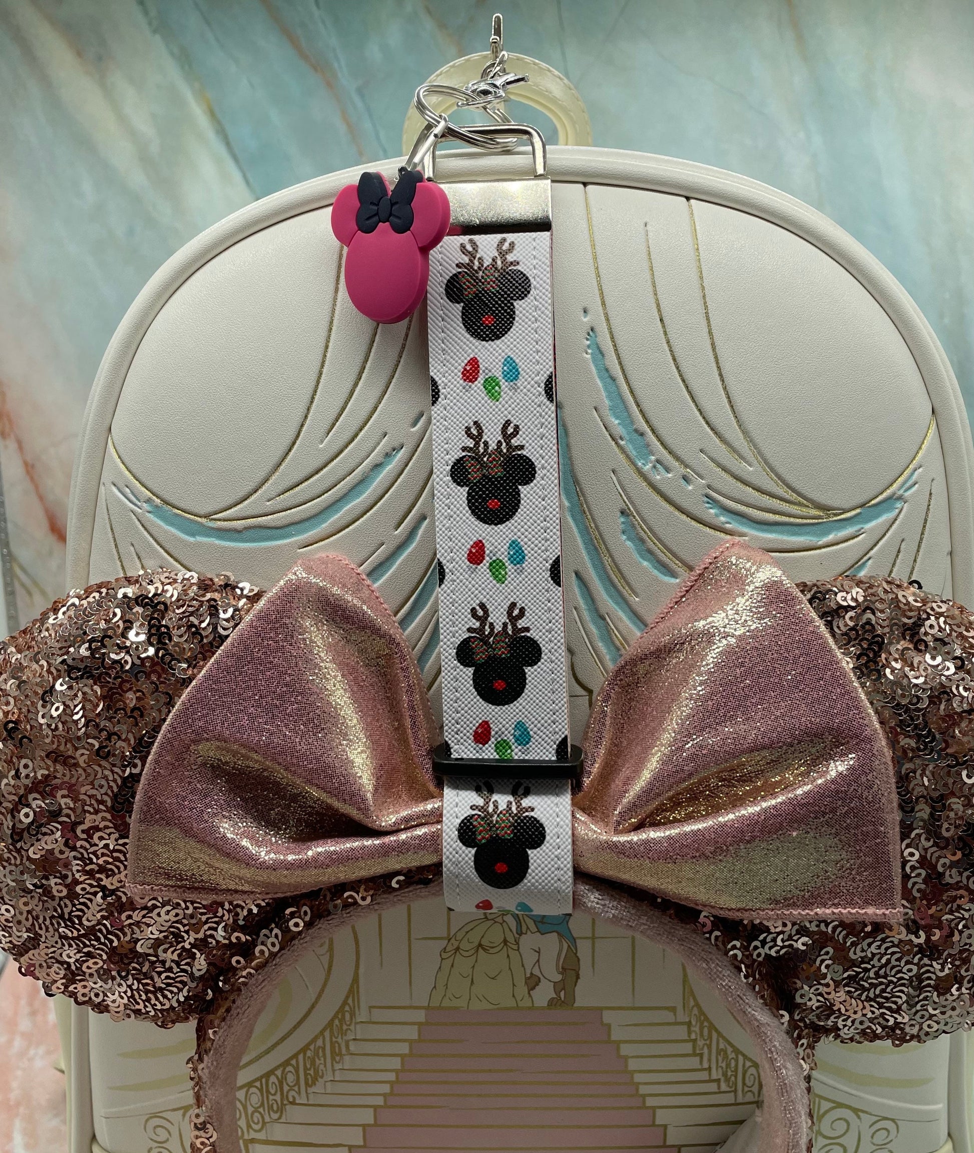 Mickey Reindeer Christmas Winter Faux Leather Mickey Ear Holder Wristlet Mouse Ear Accessories