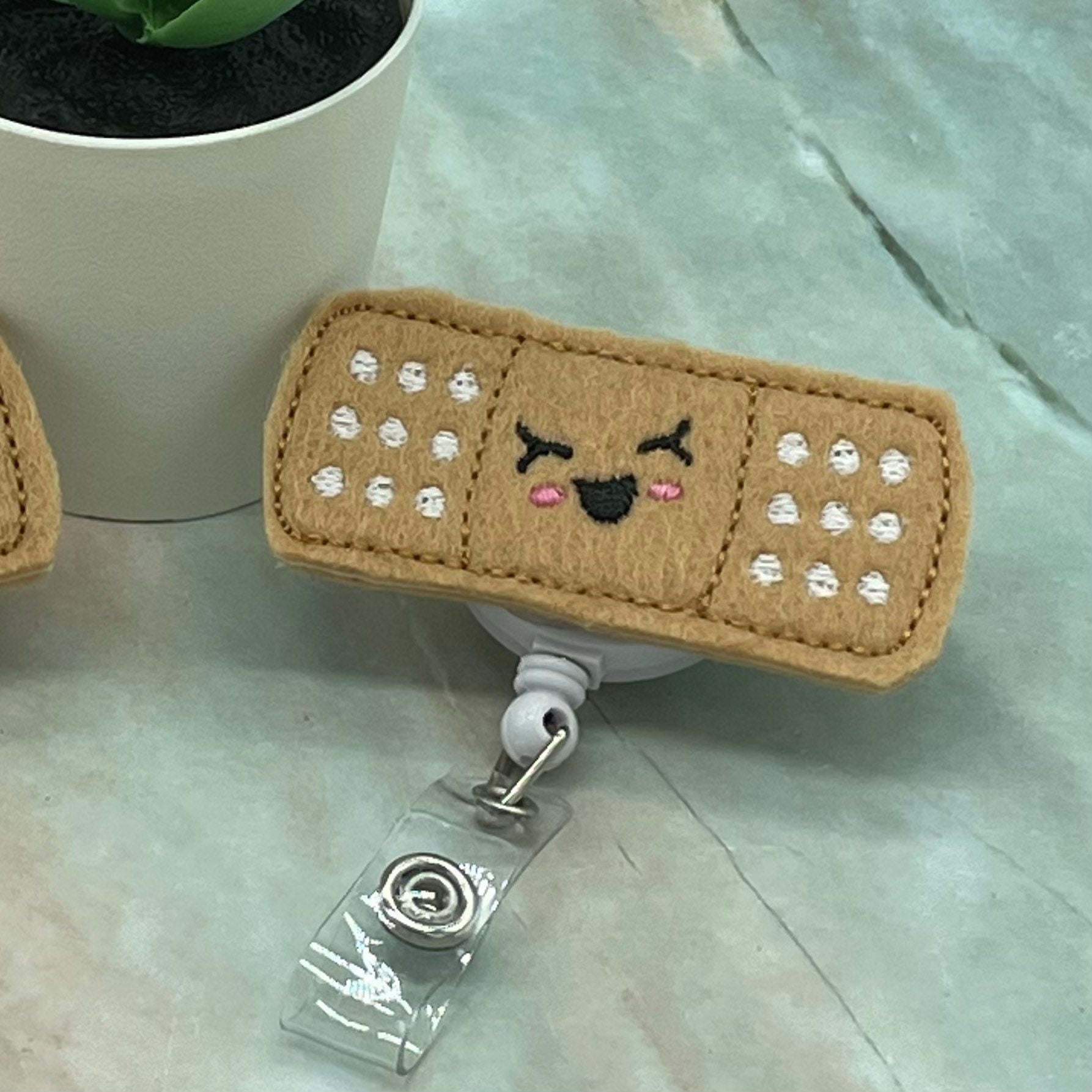 Band Aid Badge Reel, Smile Band Aid Feltie, Kawaii Smile