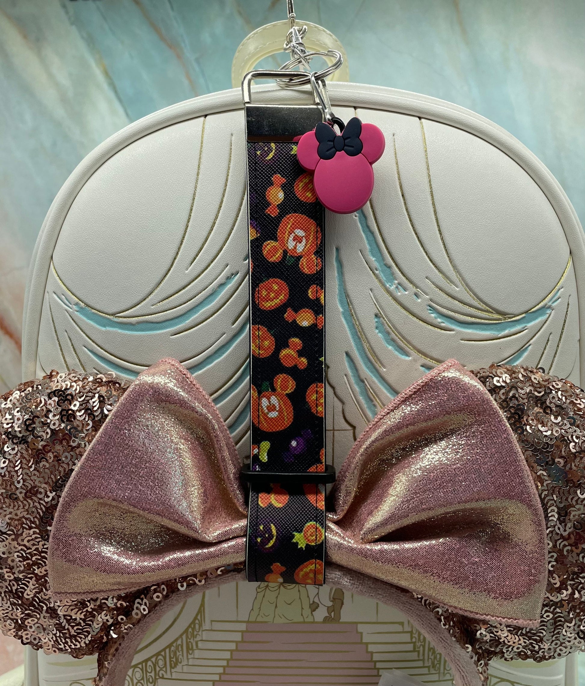 Mickey Mouse Halloween Pumpkin Faux Leather Mickey Ear Holder Wristlet Mouse Ear Accessories