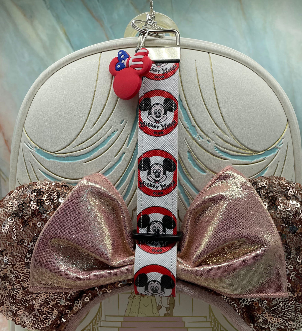 Mickey Mouse Club Logo Faux Leather Mickey Ear Holder Key Chain Wristlet Mouse Ear Accessories