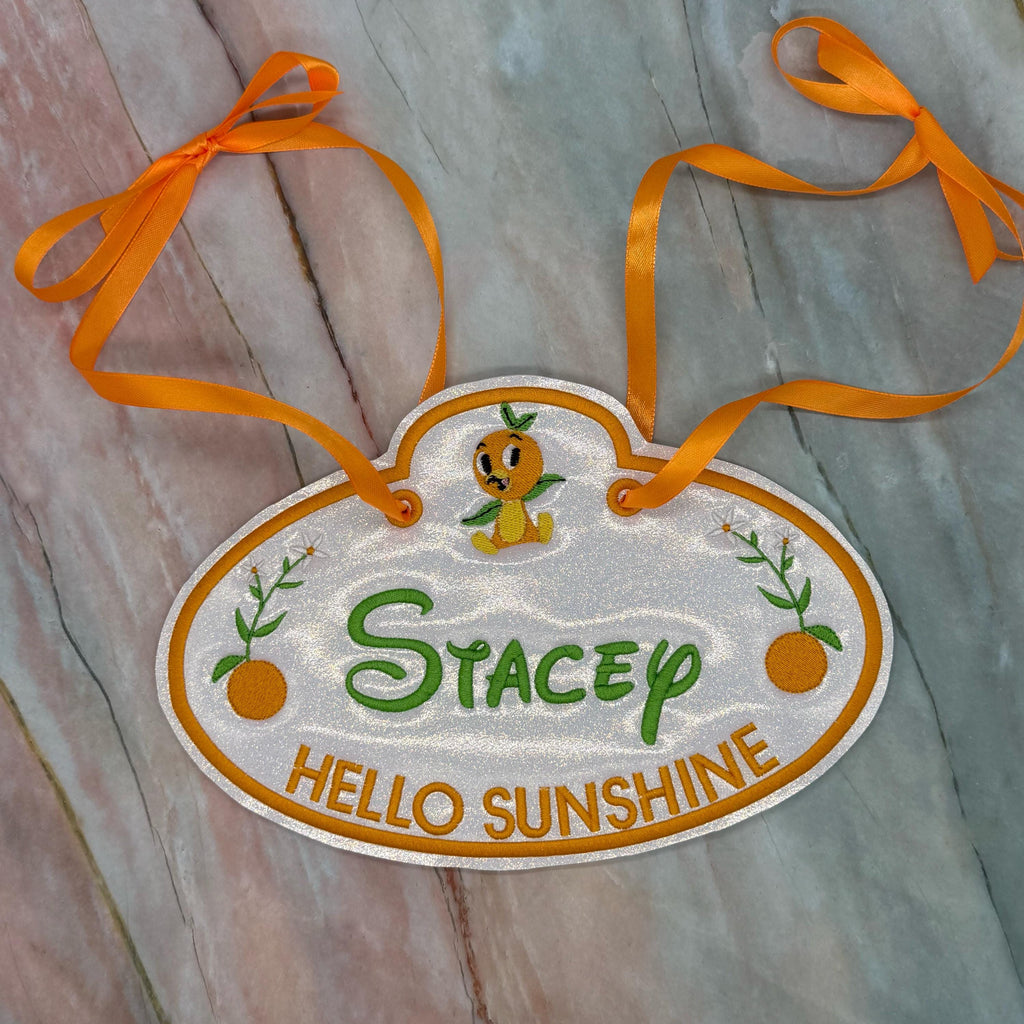 Orange Bird Inspired Personalized Embroidered Stroller, Wheel Chair, Scooter Name Tag