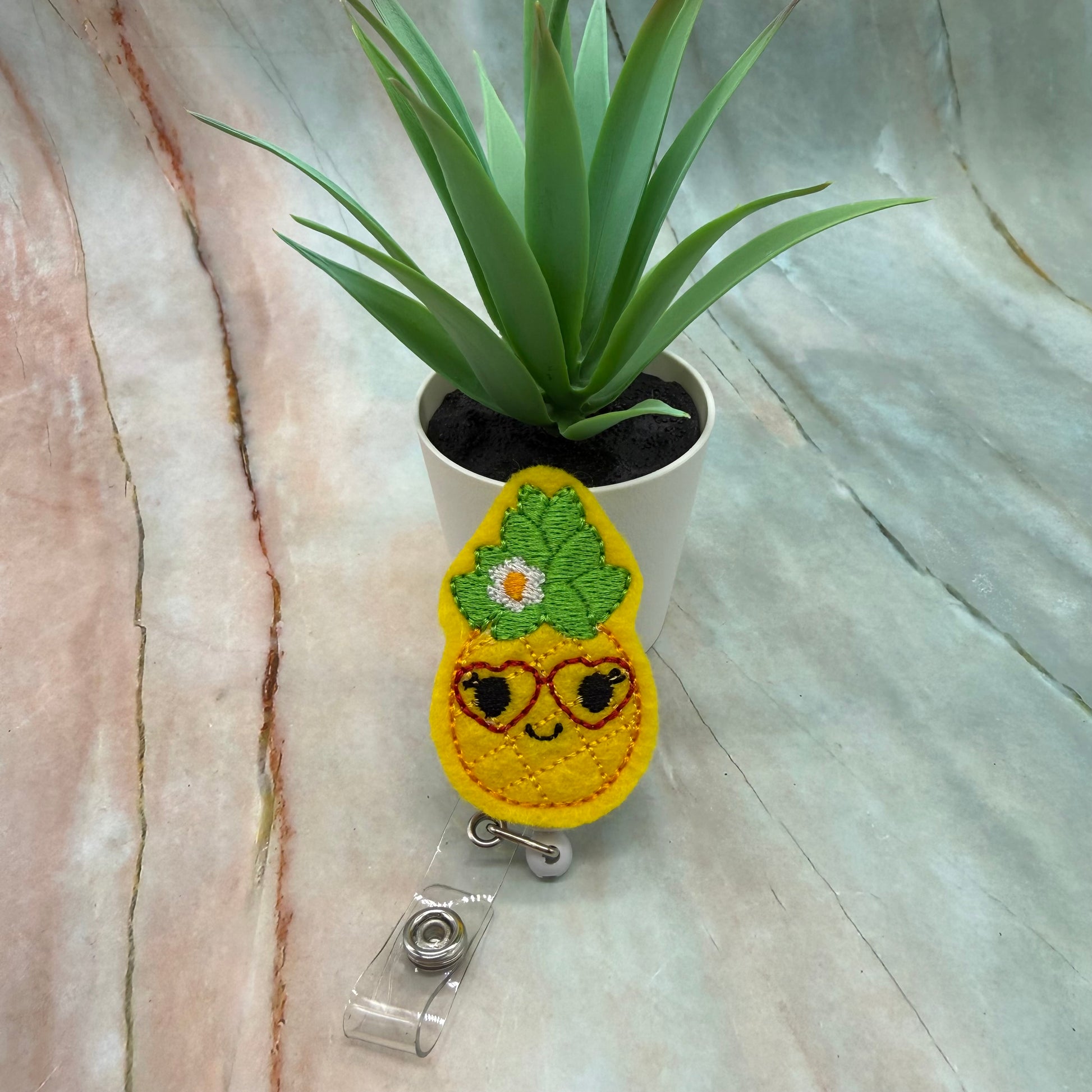 Pineapple With Heart Glasses Badge Reel Feltie