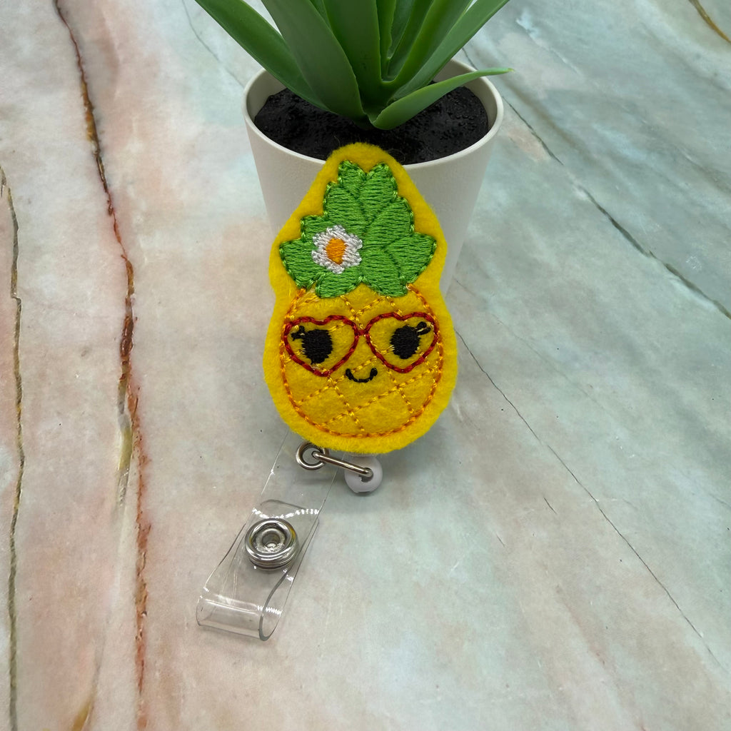 Pineapple With Heart Glasses Badge Reel Feltie