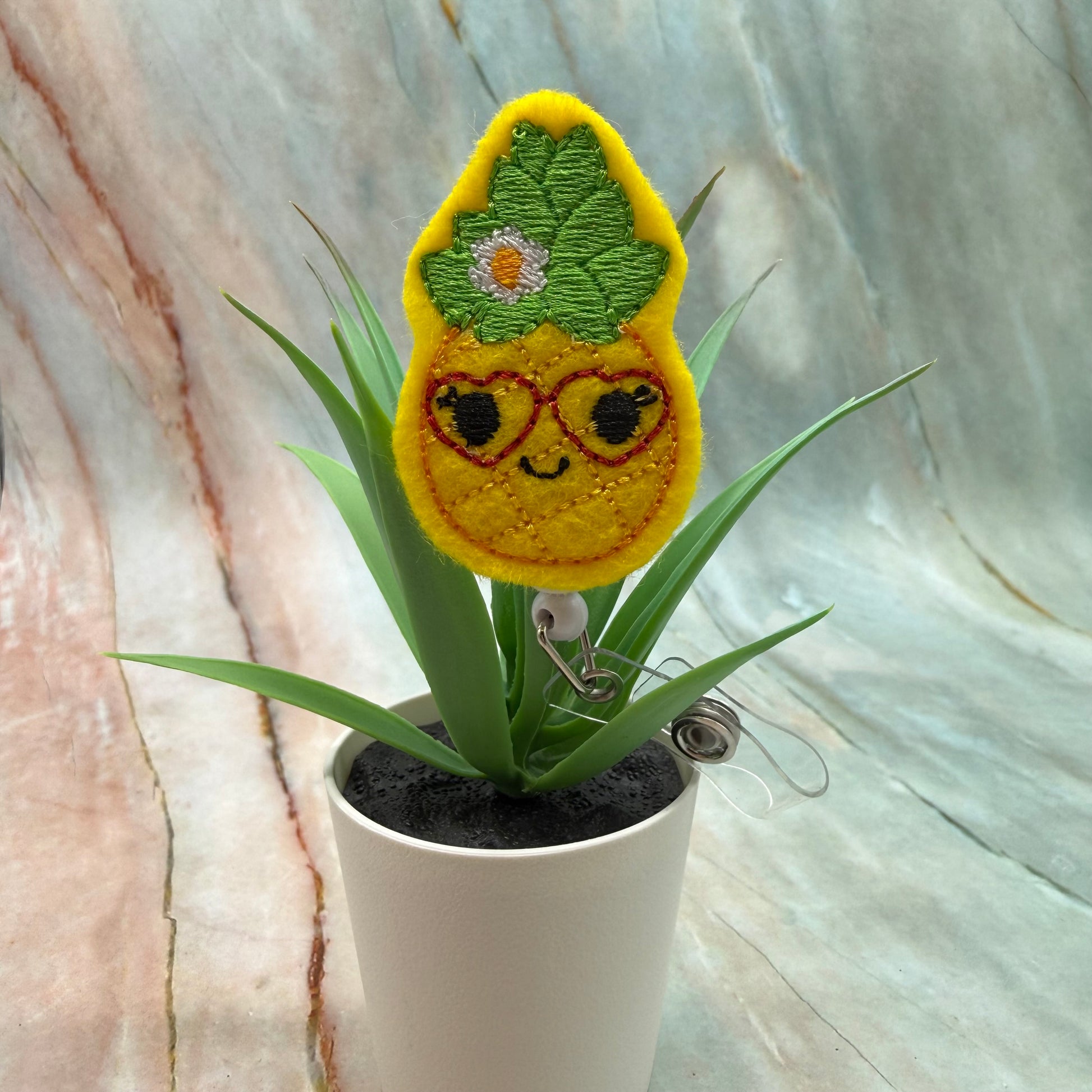 Pineapple With Heart Glasses Badge Reel Feltie
