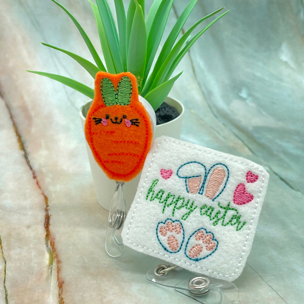 Easter Bunny Badge Reel, Carrot Bunny Badge Reel, Feltie Cute Carrot Bunny
