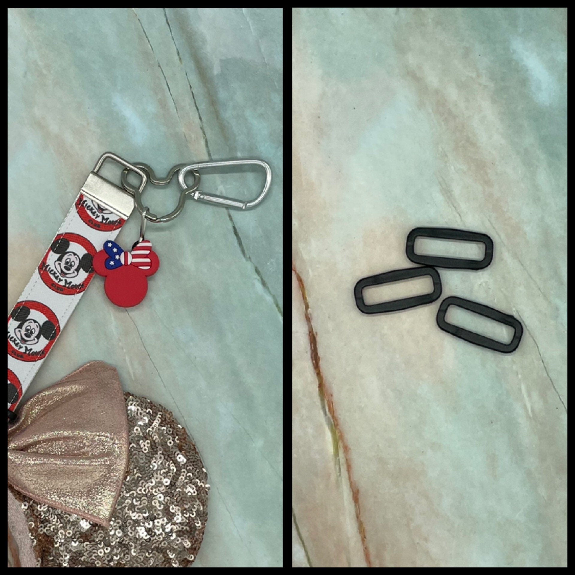 Mickey Mouse Club Logo Faux Leather Mickey Ear Holder Key Chain Wristlet Mouse Ear Accessories