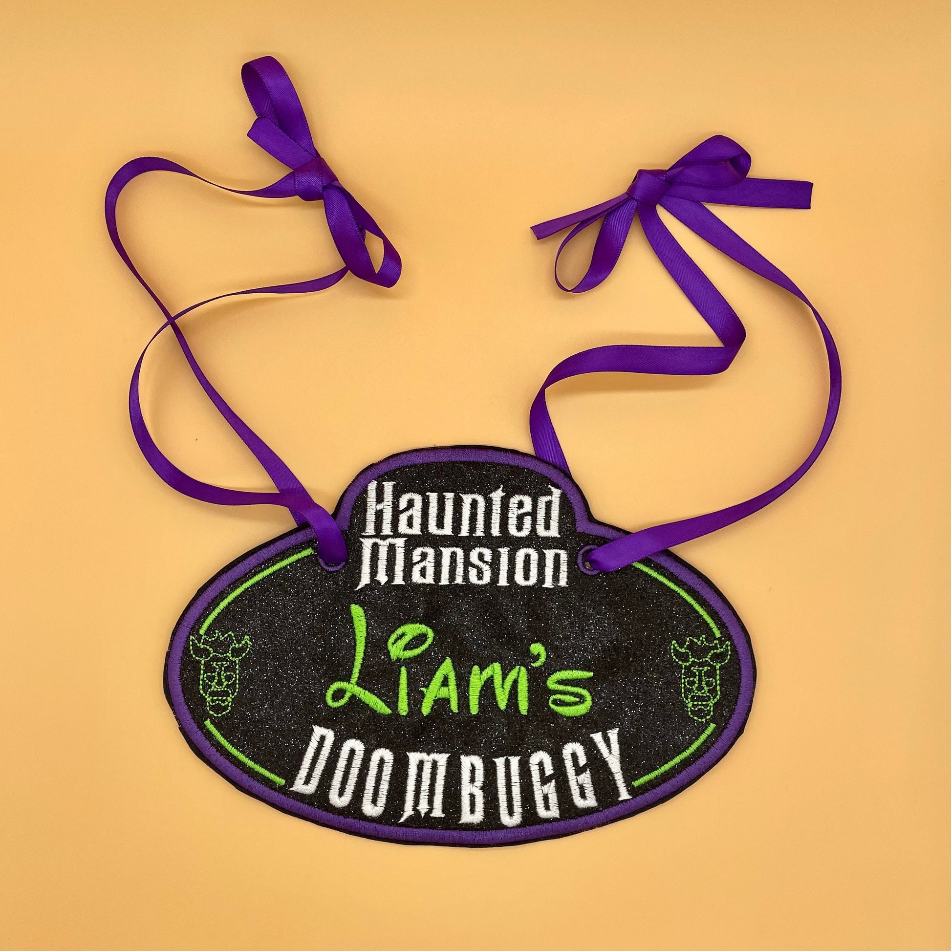 Haunted Mansion Doombuggy Inspired Personalized Embroidered Stroller, Wheel Chair, Scooter Name Tag
