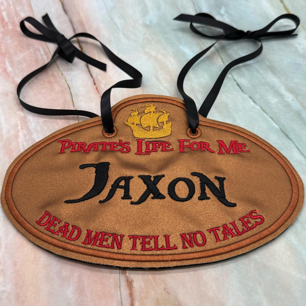 Pirates of the Caribbean Inspired Personalized Embroidered Stroller, Wheel Chair, Scooter Name Tag