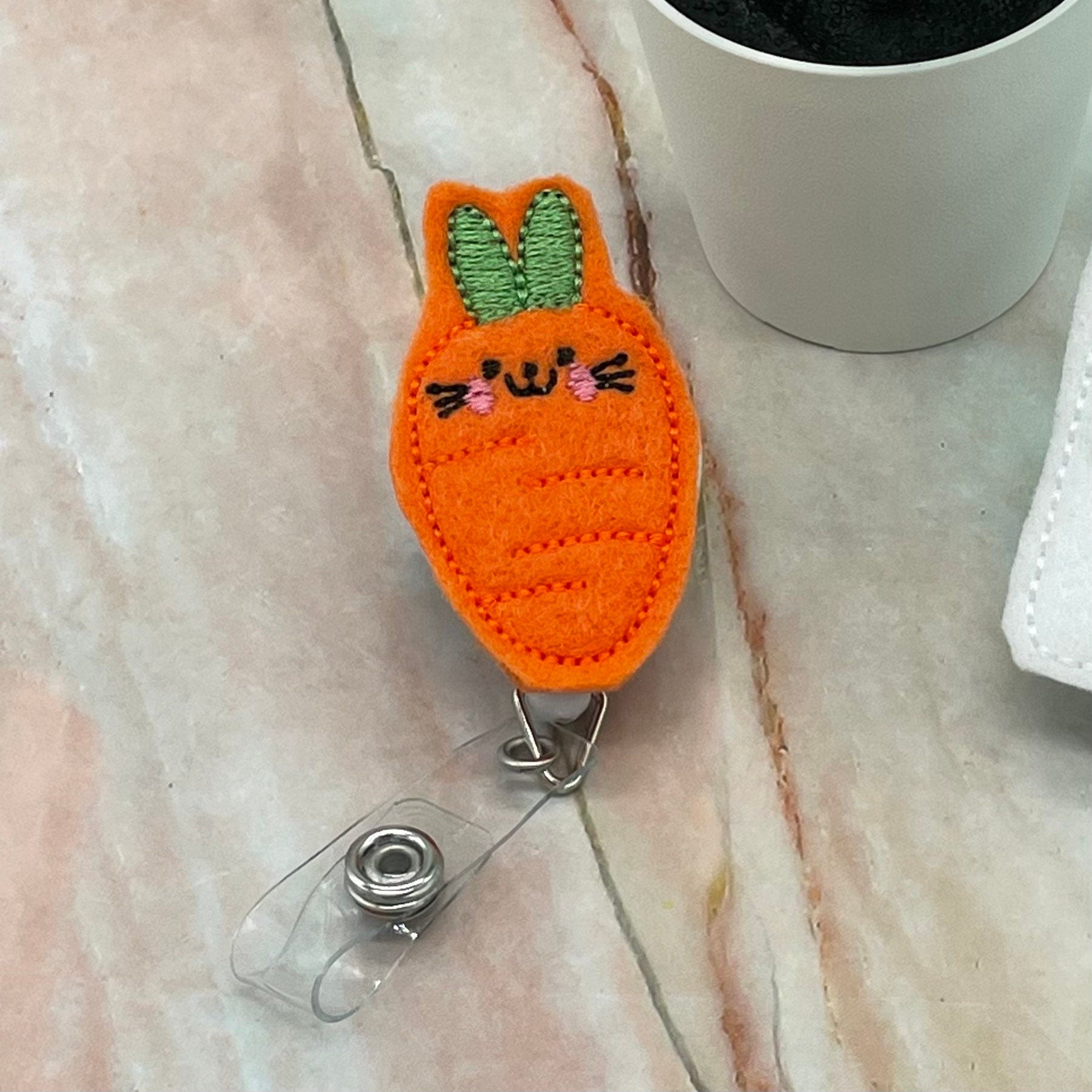 Easter Bunny Badge Reel, Carrot Bunny Badge Reel, Feltie Cute Carrot Bunny