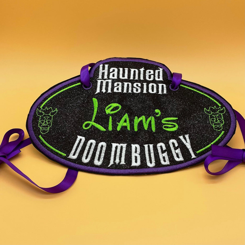 Haunted Mansion Doombuggy Inspired Personalized Embroidered Stroller, Wheel Chair, Scooter Name Tag