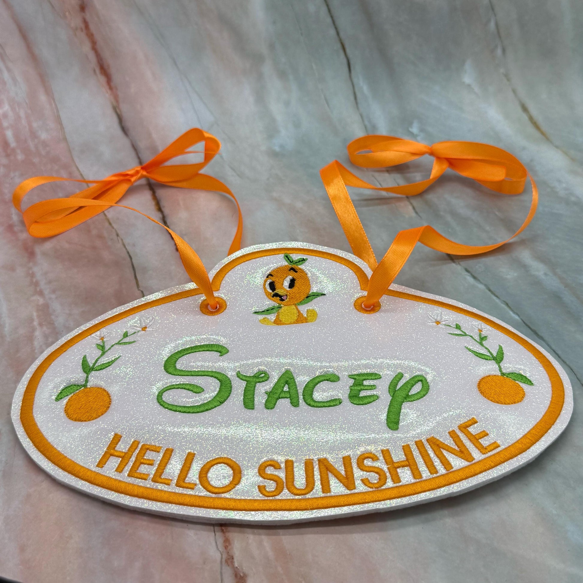 Orange Bird Inspired Personalized Embroidered Stroller, Wheel Chair, Scooter Name Tag
