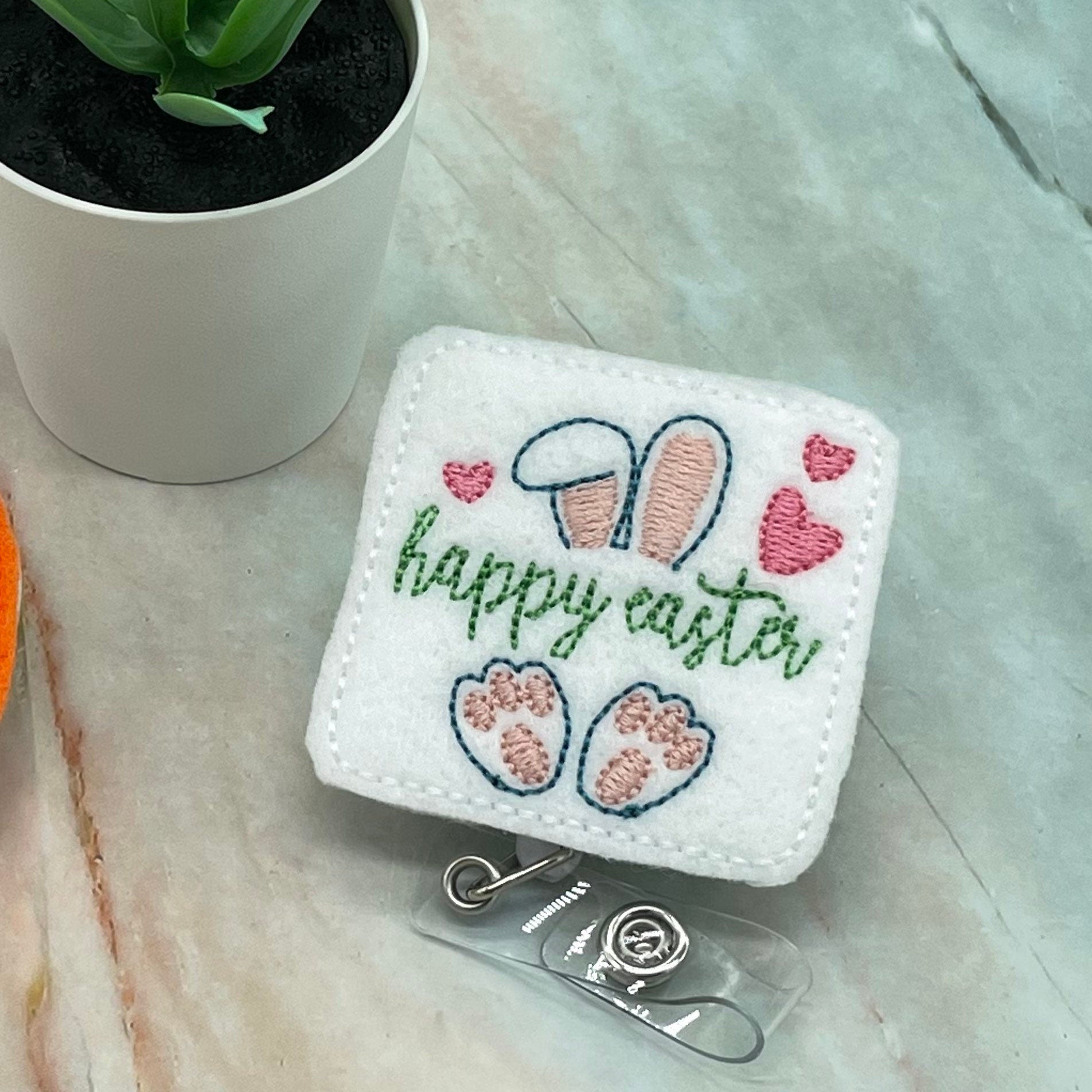 Easter Bunny Badge Reel, Carrot Bunny Badge Reel, Feltie Cute Carrot Bunny