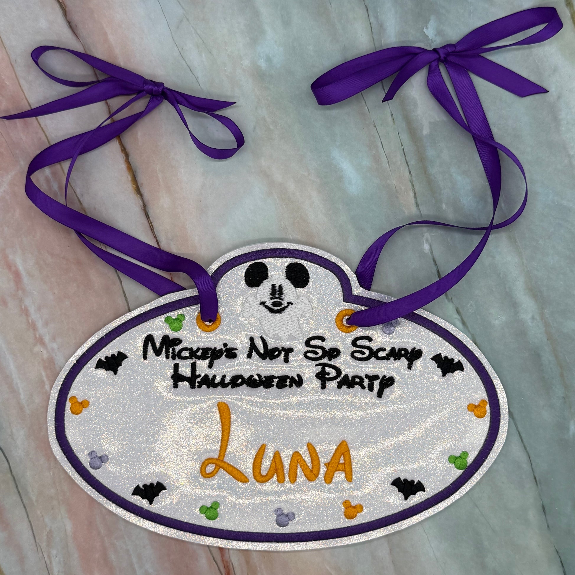 Mickey’s Not So Scary Halloween Inspired Personalized Embroidered Stroller, Wheel Chair, Scooter Name Tag