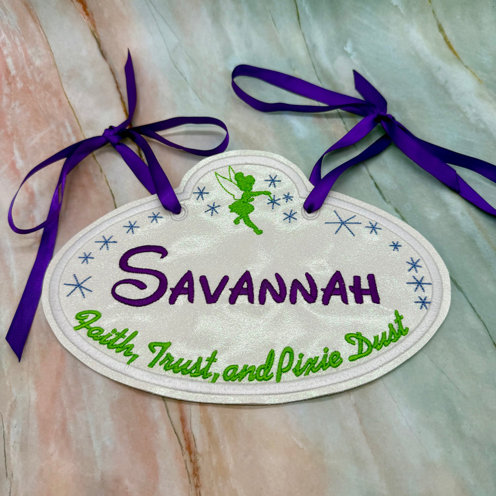 Tinker Bell Inspired Personalized Embroidered Stroller, Wheel Chair, Scooter Name Tag