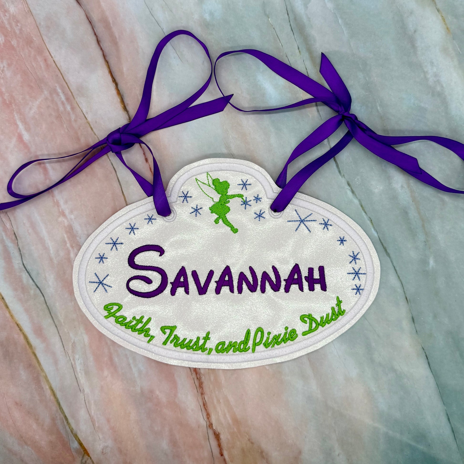 Tinker Bell Inspired Personalized Embroidered Stroller, Wheel Chair, Scooter Name Tag