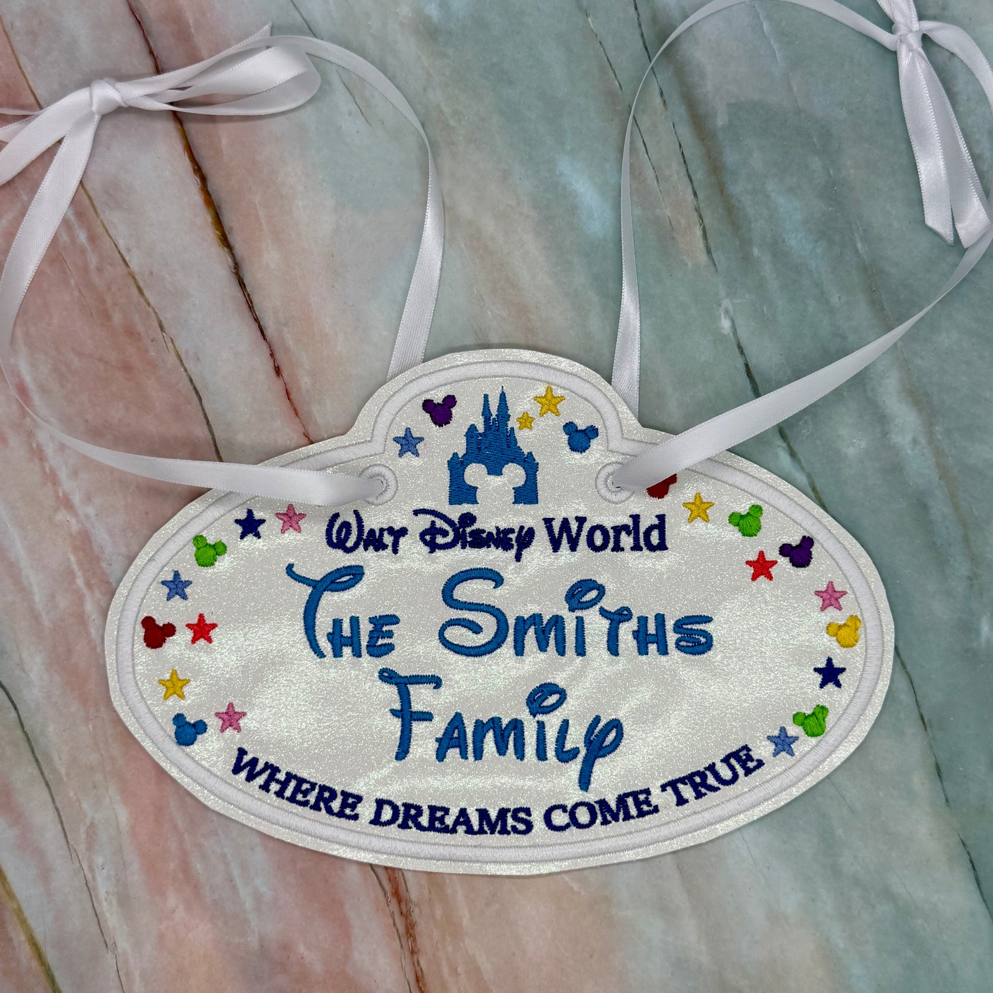 Where Dreams Come True Personalized Embroidered Stroller, Wheel Chair, Scooter Name Tag