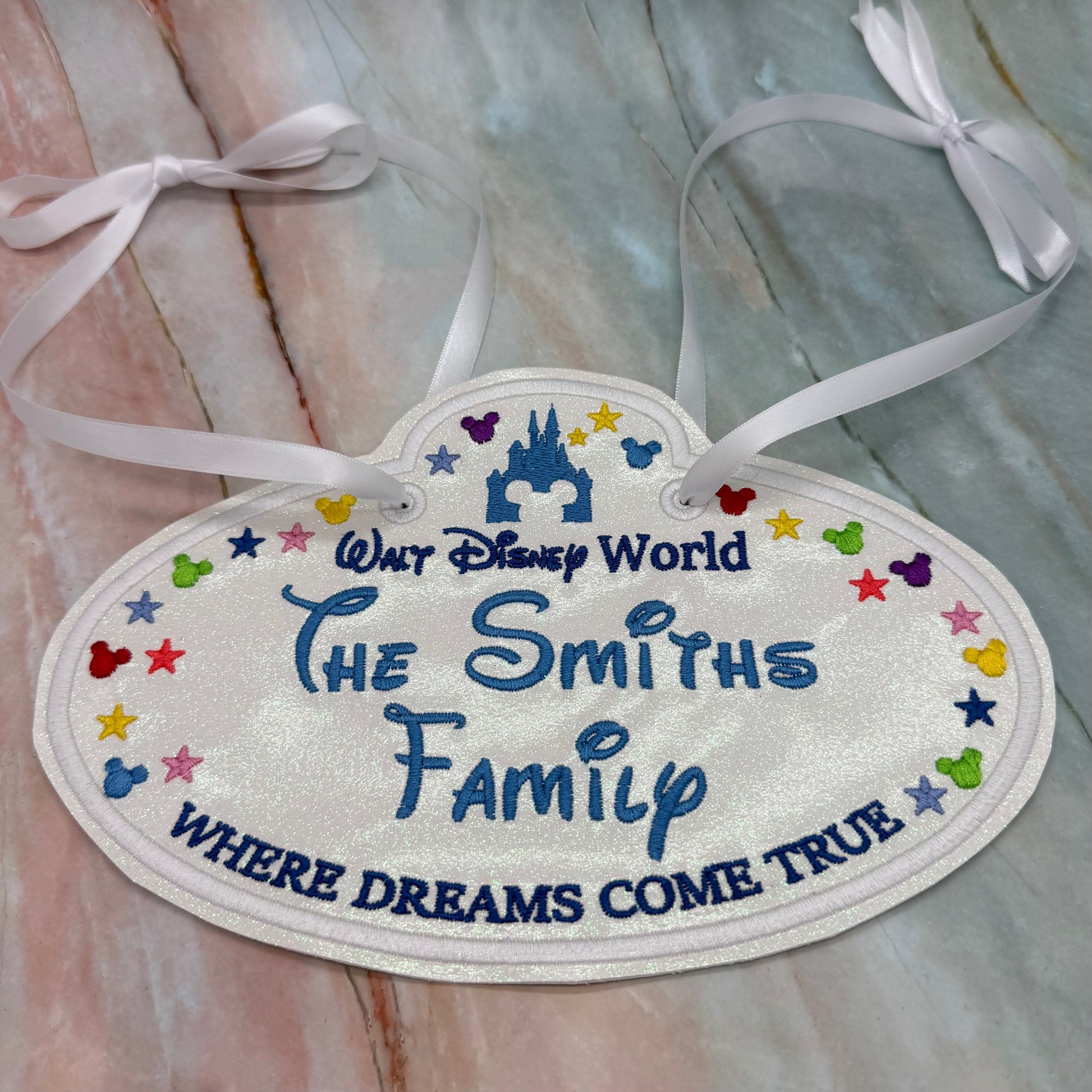 Where Dreams Come True Personalized Embroidered Stroller, Wheel Chair, Scooter Name Tag